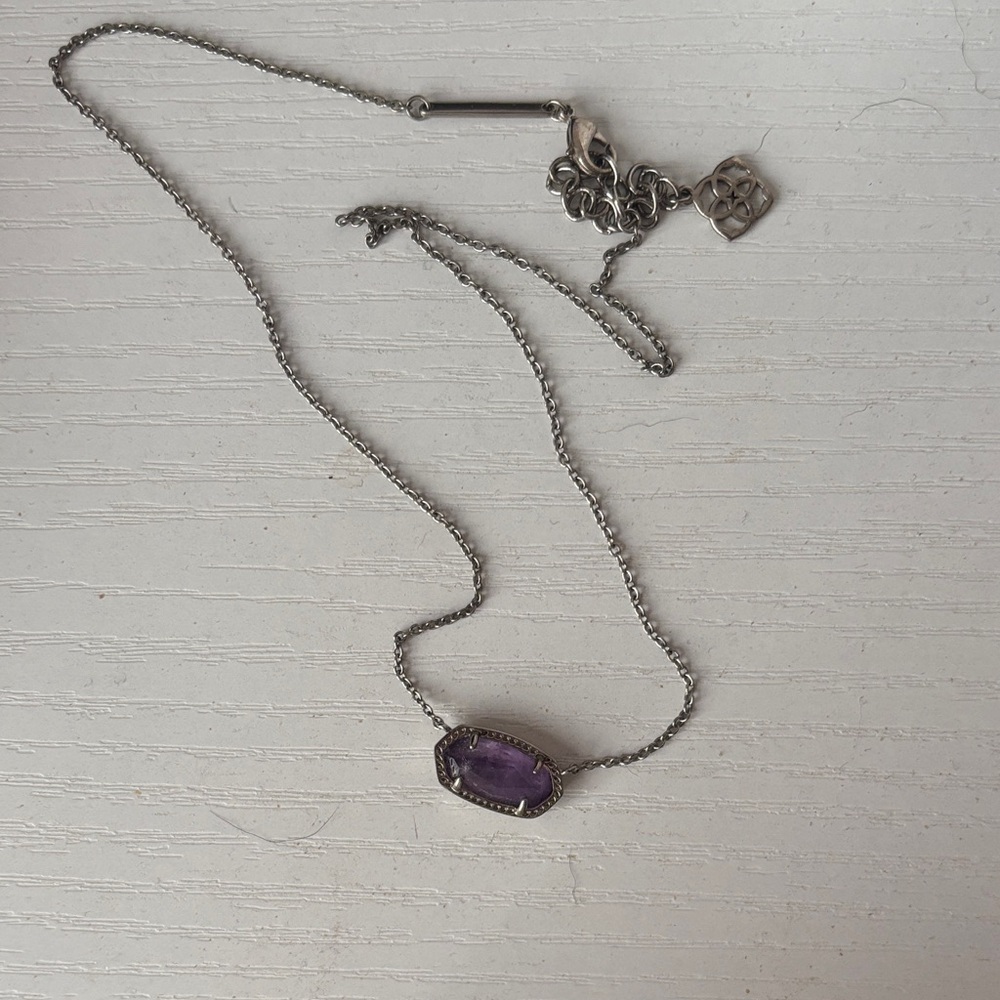 Sterling Silver Necklace with Purple Gemstone Pendant